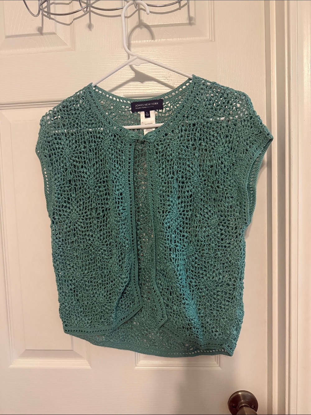 Jones New York Teal Openwork Crochet Cap-Sleeve Top Cover Up